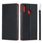 Litchi Skin Genuine Leather Coated TPU Stand Case for ZTE S10 – Black
