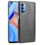 Crocodile Skin PU Leather Coated PC Stylish Cover for Oppo Reno4 5G – Black