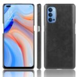 Litchi Skin PU Leather Coated PC Unique Shell for Oppo Reno4 5G – Black