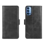 Double Magnetic Clasp Leather Wallet Mobile Phone Cover Case for Oppo Reno4 5G – Black