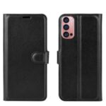 Litchi Texture Wallet Stand Leather Shell Mobile Phone Cover for Oppo Reno4 Pro 5G – Black