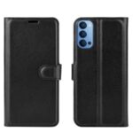 Litchi Texture Wallet Stand Leather Shell Cell Phone Cover for Oppo Reno4 5G – Black