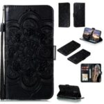Imprint Surface Mandala Flower Leather Cover for Nokia 2.3 – Black