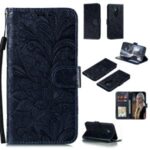 Imprinted Lace Flower Pattern Leather Shell for Nokia 5.3 – Dark Blue