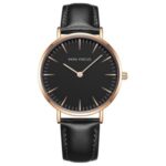 MINIFOCUS Fashion Elegent Quartz Watch Women Genuine Leather Band Watches – Black