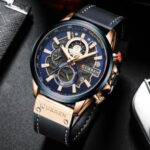 CURREN Waterproof Men Quartz Watch Leather Strap Multi-function Luminous Wristwatch – Black/Blue