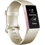 Metal-like Color Silicone Watch Replacement Strap, Size S for Fitbit Charge 3 – Champagne Gold
