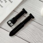 Genuine Leather Stitching Decor Smart Watch Band for OPPO Watch 46mm – Black