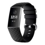 Diamond Grain Silicone Smart Watch Band Replacement [Small Size] for Fitbit Charge3/Charge4 – Black