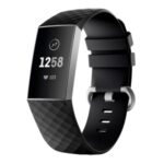 Diamond Grain Silicone Smart Watch Band Replacement [Large Size] for Fitbit Charge3/Charge4 – Black