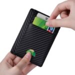 Carbon Fiber Texture Anti-magnetic RFID Genuine Leather Wallet Card Holder Bag Case