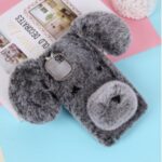 Cell Phone Case Bear Pattern Fluffy Fur Coated TPU Cover for iPhone 12 Pro 6.1 inch – Black