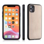 Anti-fingerprint Genuine Leather Coated PC + TPU Hybrid Cover for iPhone 12 Pro Max 6.7 inch – Gold