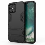 Plastic + TPU Case with Kickstand Phone Cover for iPhone 12 Pro Max 6.7 inch – Black