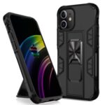 Shockproof PC + Silicone Phone Case Built-in Kickstand and Magnetic Metal Sheet for iPhone 12 Pro Max 6.7 inch – Black