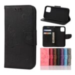 Imprint Flower Butterfly Leather Wallet Stand Case for iPhone 12 5.4 inch – Black