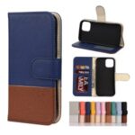 Color Splicing Cross Texture PU Leather Wallet Stand Phone Shell for iPhone 12 Pro Max 6.7 inch – Dark Blue