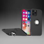 Rotatable Finger Ring Kickstand PC + TPU Combo Shell [Built-in Magnetic Metal Sheet] for iPhone 12 Pro Max 6.7 inch – Black