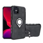 Geometric Pattern TPU PC Hybrid Case with Magnetic Car Mount Ring Holder for iPhone 12 5.4 inch – Black