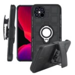 Geometric Pattern TPU PC Combo Case with Magnetic Car Mount Ring Holder and Belt Clip for iPhone 12 5.4 inch – Black