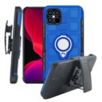 Geometric Pattern TPU PC Hybrid Case with Magnetic Car Mount Ring Holder and Belt Clip for iPhone 12 Max/Pro 6.1 inch – Baby Blue