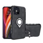 Geometric Pattern TPU PC Hybrid Cover with Magnetic Car Mount Ring Holder for iPhone 12 Pro Max 6.7 inch – Black