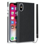 Litchi Skin Genuine Leather Coated TPU Case for iPhone XS Max 6.5 inch – Black
