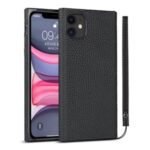 Litchi Skin Genuine Leather Coated TPU Phone Cover [Black Lining] for iPhone 11 6.1 inch – Black