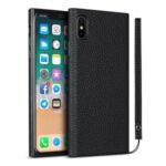Litchi Skin Genuine Leather Coated TPU Back Case [Black Lining] for iPhone XS Max 6.5 inch – Black