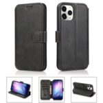 Retro Style Leather Wallet Stand Phone Casing Cover for iPhone 12 Pro / iPhone 12 Max 6.1-inch – Black