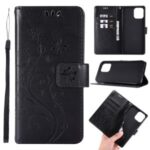 Imprint Butterfly Flower Cover Leather Wallet Case for iPhone 12 Pro Max 6.7-inch – Black