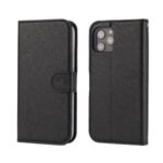 Cross Skin Leather Wallet Detachable TPU Cover for iPhone 12 Max/12 Pro 6.1 inch – Black