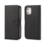 Cross Skin Leather Wallet Cover + Removable TPU Case for iPhone 12 5.4 inch – Black
