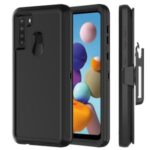 Detachable Shockproof Anti-fall Dust-proof PC + TPU Protective Case with Belt Clip for Samsung Galaxy A21 – All Black