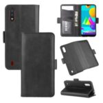 Double Clasp Flip Leather Wallet Stand Phone Cover for Samsung Galaxy M01 – Black
