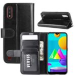 Crazy Horse Wallet Stand Leather Protective Case for Samsung Galaxy M01 – Black