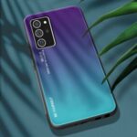 Gradient Color Tempered Glass + PC + TPU Cover for Samsung Galaxy A21s – Purple/Green