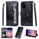 Flash Powder Zipper Pocket Wallet Flip Leather Phone Case with Strap for Samsung Galaxy Note 20 – Black
