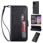 Zipper Pocket PU Leather Wallet Stand Case for Samsung Galaxy Note 20/Note 20 5G – Black