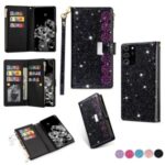 Glittery Starry Style Laser Carving Zipper Leather Case for Samsung Galaxy Note 20 Plus/Note 20 Pro – Black