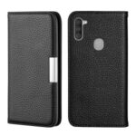 Litchi Skin Leather Stand Cover with Card Slots for Samsung Galaxy A11 – Black
