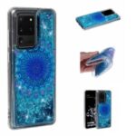 Pattern Printing Glitter Powder Quicksand TPU Phone Case for Samsung Galaxy S20 Ultra – Blue Malanda Flower