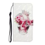 Pattern Printing Light Spot Decor Leather Case Stand Wallet Phone Cover for Samsung Galaxy A51 SM-A515 – Flower Skull