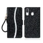 Glittery Powder Splicing Wallet Stand Leather Case for Samsung Galaxy A20e – Black
