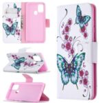 Pattern Printing Magnetic Leather Stand Case for Samsung Galaxy A21s – Butterfly and Flowers