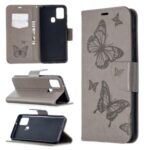 Imprint Butterfly Leather Wallet Case for Samsung Galaxy A21s – Grey