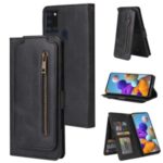 Zipper Pocket 9 Card Slots Leather Case for Samsung Galaxy A21s – Black