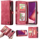 CASEME 008 Series Multi-functional 2-in-1 Zipper Wallet Split Leather Case for Samsung Galaxy Note20 Ultra/Note20 Ultra – Red