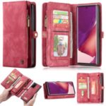 CASEME 008 Series Multi-functional 2-in-1 Zipper Wallet Split Leather Case for Samsung Galaxy Note20 Ultra/Note20 Ultra – Red