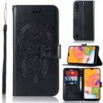 Imprinted Dream Catcher Owl Leather Wallet Case for Samsung Galaxy A01 (US Version) – Black